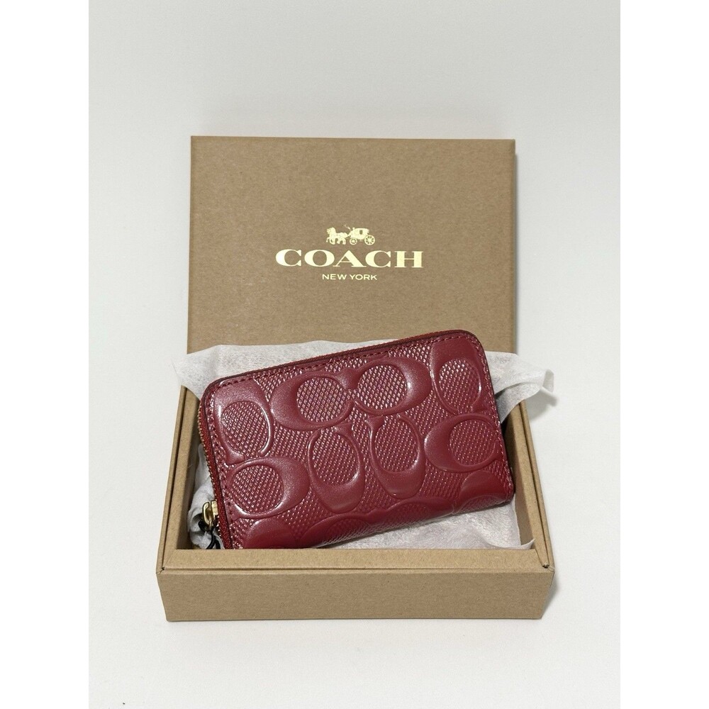 Coach Essential Small Zip Around Card Wallet - Emerald Red NIB